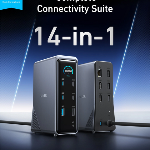 Anker Prime Charging Docking Station ( 14-in-1, Dual Display, 160W ) Gray – A83B62A1