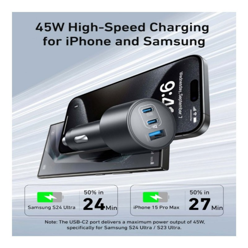 B2737Ha1 Anker Nano Car Charger 167.5W 3 Ports With C To C Cables