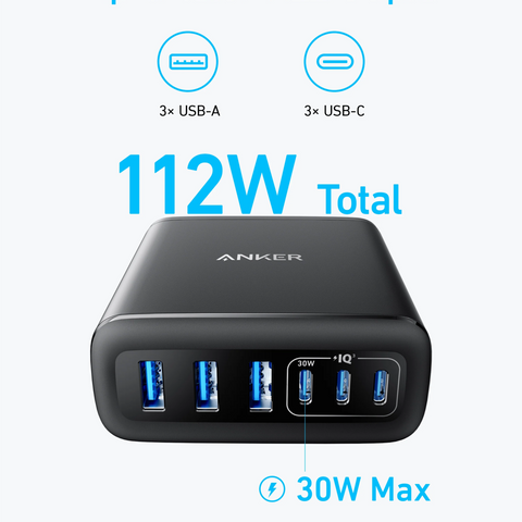 Anker A2154 6 Ports Multi-Device Gan Fast Charging 112W
