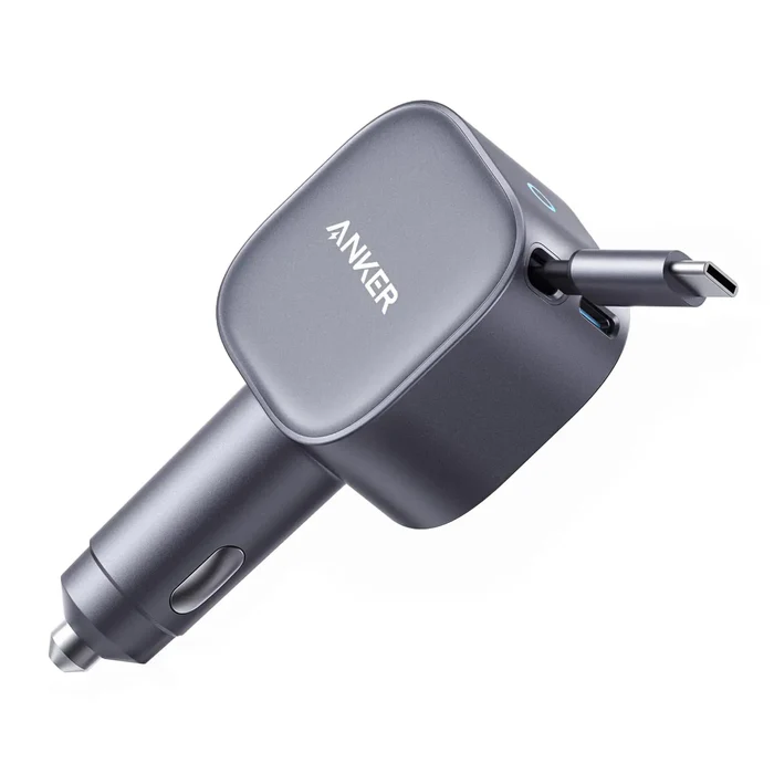 Anker Nano 75W Usb-C Car Charger With Built-In Retractable Usb-C Cable A2738