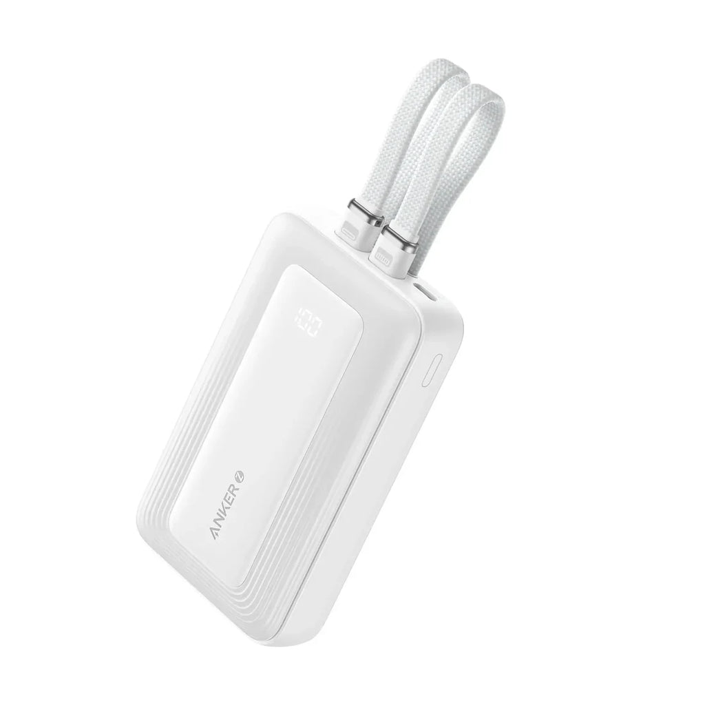 Anker Zolo Power Bank 10000mAh 30W with Built-in USB-C and Lightning Cables A1680 - White