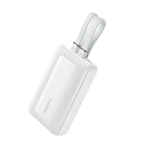 Anker Zolo Power Bank 10000mAh 30W with Built-in USB-C and Lightning Cables A1680 - White