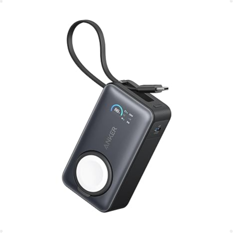 Anker A1657 Maggo Power Bank For Apple Watch, Officially Certified, 10,000 Mah Compact Battery Pack With Built-In Usb-C Cable, 35 W Max