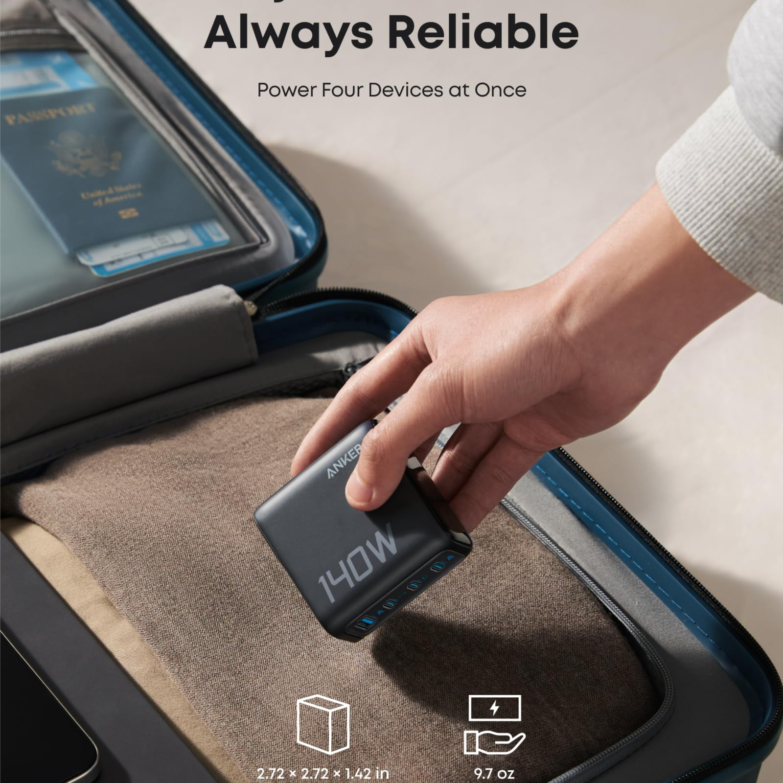 Anker Charger (140W, 4-Port, PD 3.1) with USB-C Cable - B2697KZ1